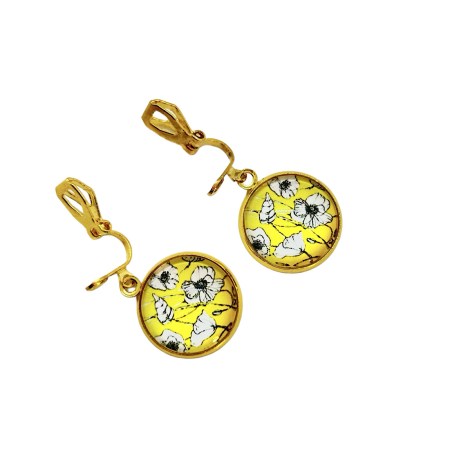 earrings beautiful flowers steel gold clip